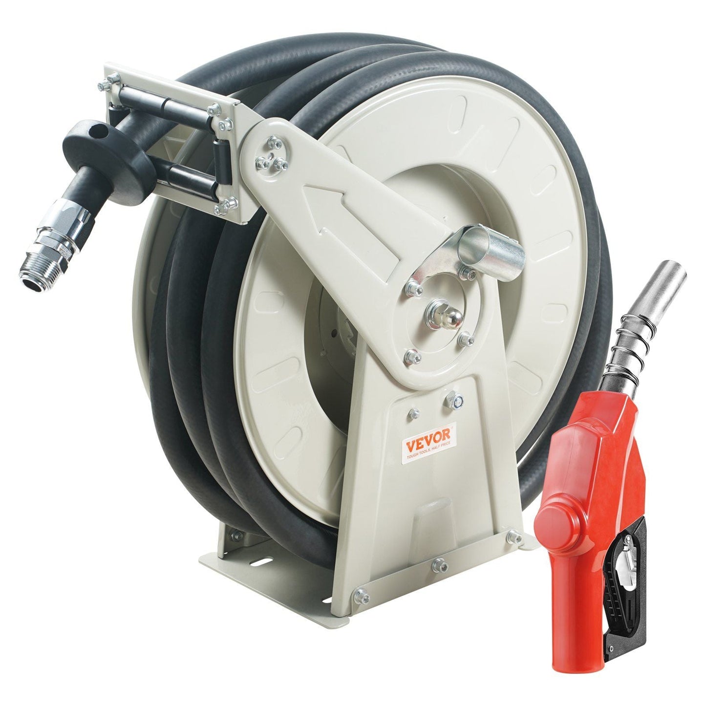 Fuel Hose Reel, 3/4" x 66', Extra Long Retractable Diesel Hose Reel, Heavy-Duty Carbon Steel Construction with Automatic Fuel Nozzle, NBR Rubber Hose for Aircraft Ship Vehicle Tank Truck, 300PSI