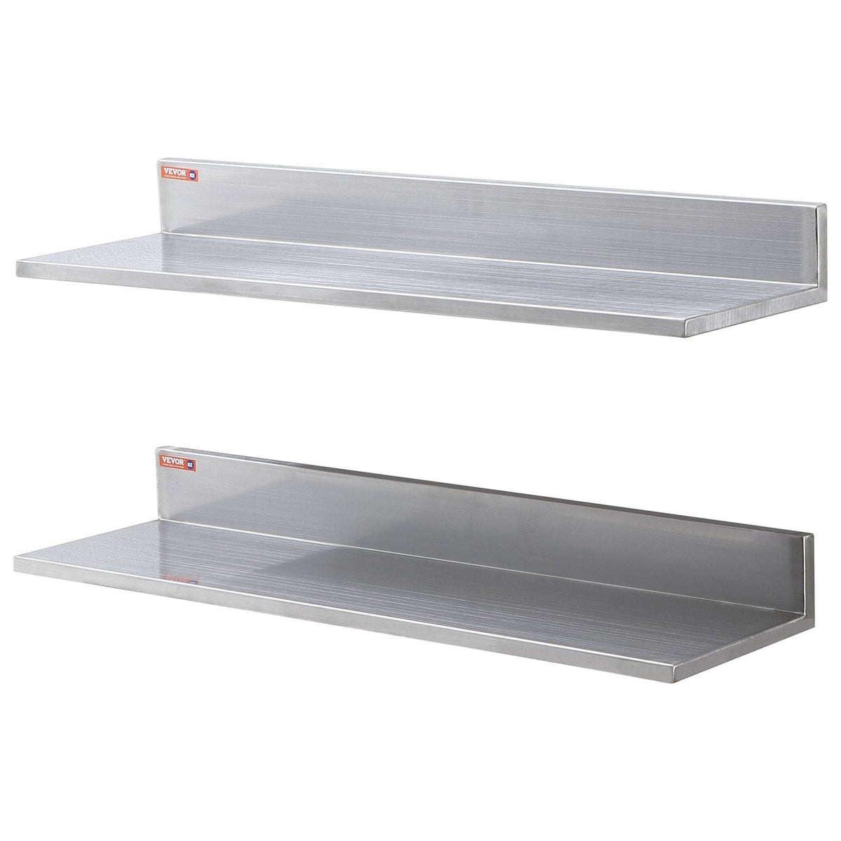 8.6" x 30" Stainless Steel Shelf, Wall Mounted Floating Shelving with Backsplash, 44 lbs Load Capacity Commercial Shelves, Heavy Duty Storage Rack for Restaurant, Bar, Home, and Hotel (2 Packs)
