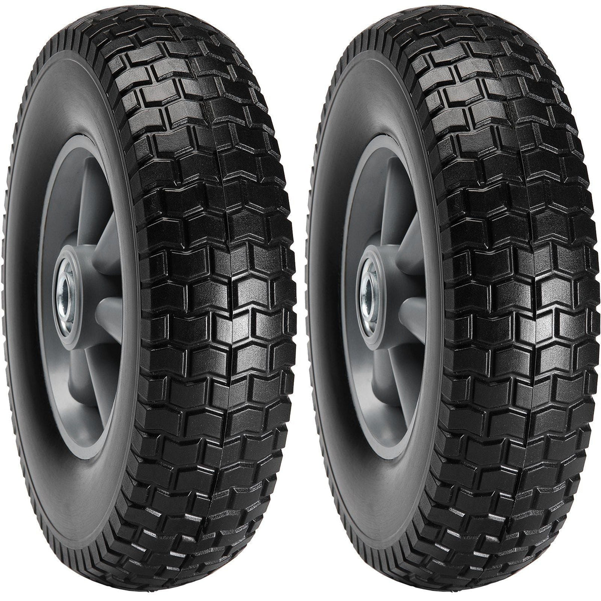 Solid PU Run-Flat Tire Wheel, 10", 2-Pack, 180 lbs Dynamic Load, 220 lbs Static Load, Flat Free Tubeless Tires and Wheels for Hand Truck, Utility Cart, Dollies, Garden Trailers, Various Carts