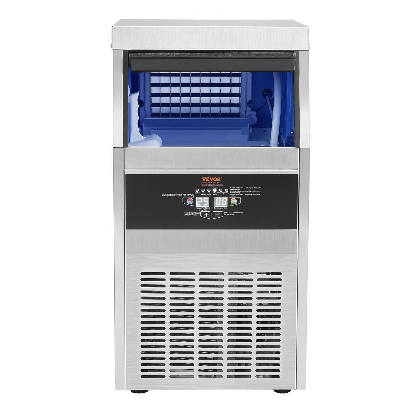 110V Commercial Ice Maker 110LBS/24H with 44lbs Storage Capacity Stainless Steel Commercial Ice Machine 40 Ice Cubes Per Plate Industrial Ice Maker Machine Auto Clean for Bar Home Supermarkets