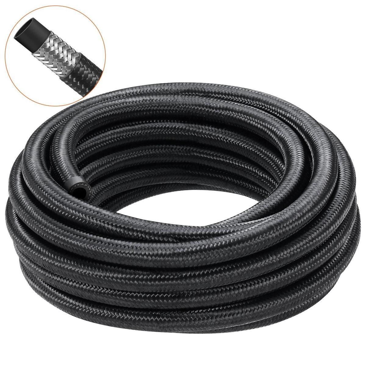 8AN Fuel Line Kit, 20 FT Fuel Hose Kit, 0.43" Nylon Stainless Steel Braided Fuel Line Oil/Gas/Diesel Hose End Fitting Kit, with 12 PCS Swivel Fitting Adapter Kit, Black