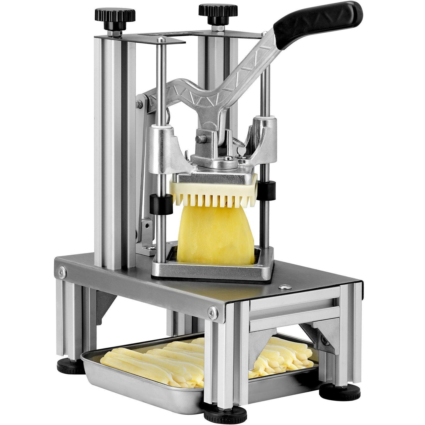 Commercial French Fry Cutter with 4 Replacement Blades, 1/4″ & 3/8″ Blade Easy Dicer Chopper, 6-wedge Slicer & 6-wedge Apple Corer, Lemon Potato Cutter for French Fries with Tray and Handle