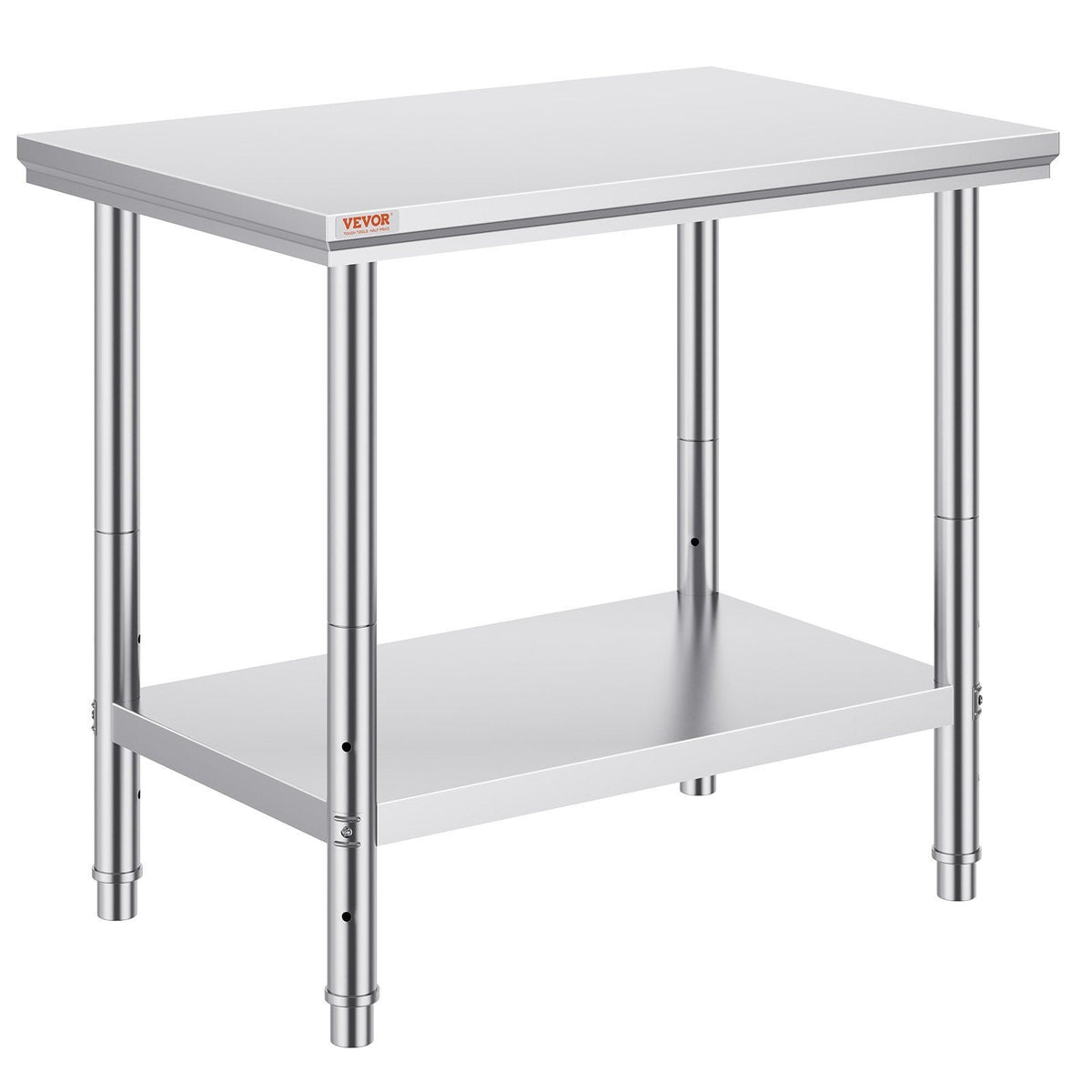Stainless Steel Prep Table, 35 x 24 x 31 Inch, 700 lbs Load Capacity, Heavy Duty Metal Worktable with 3 Adjustable Height Levels, Commercial Workstation for Kitchen Garage Restaurant Backyard