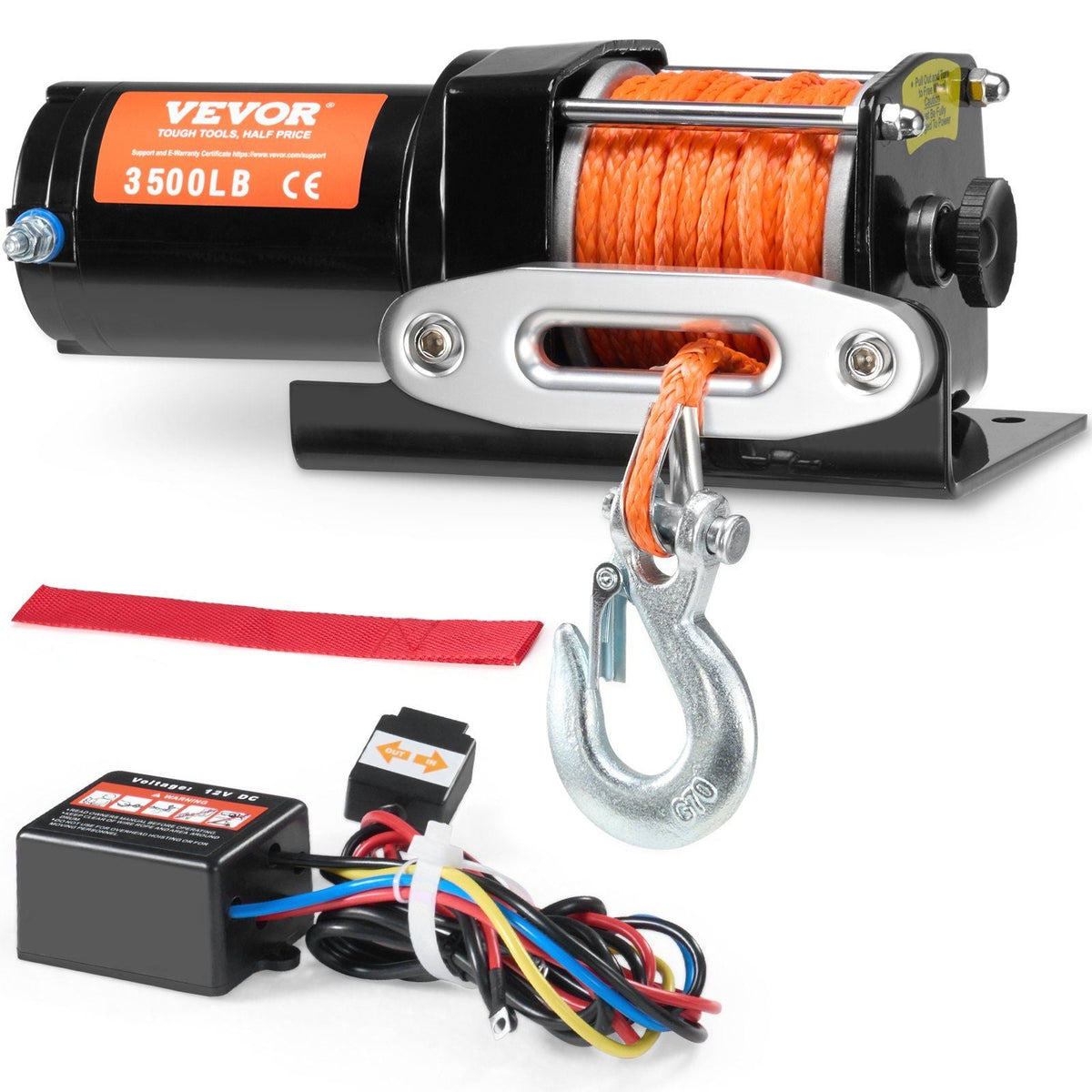 Electric Winch ATV UTV 3500 lb Synthetic Rope Waterproof Wired Control