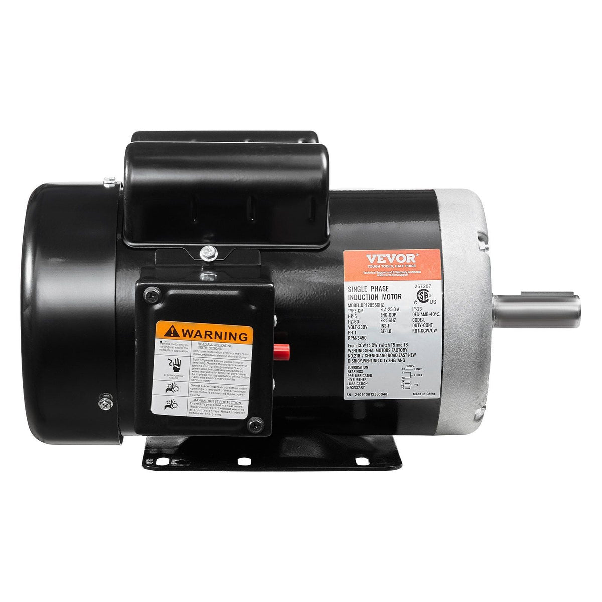 5HP Air Compressor Electric Motor 230V 25A 3450RPM 56Hz Frame CW/CCW Rotation