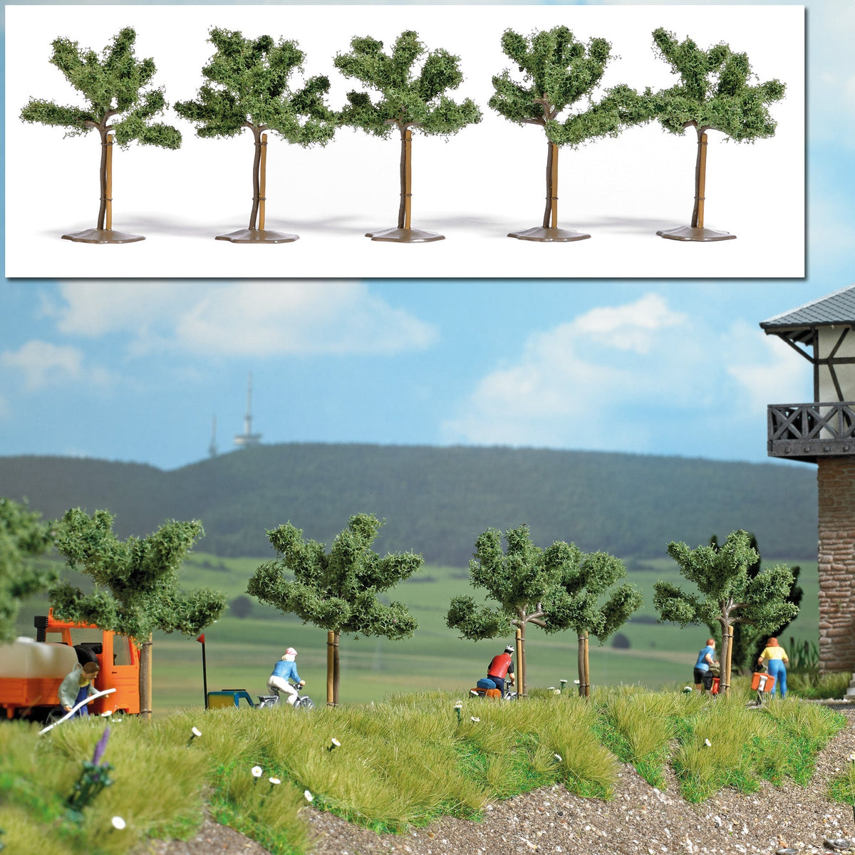 Busch 6618 All Scale Young Deciduous Trees w/Poles, pkg(5)
