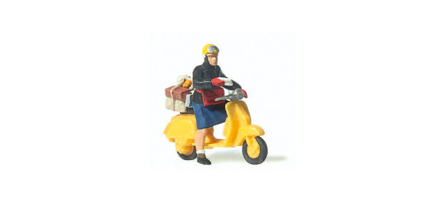Preiser 28249 HO Scale Postwoman on Scooter Figure
