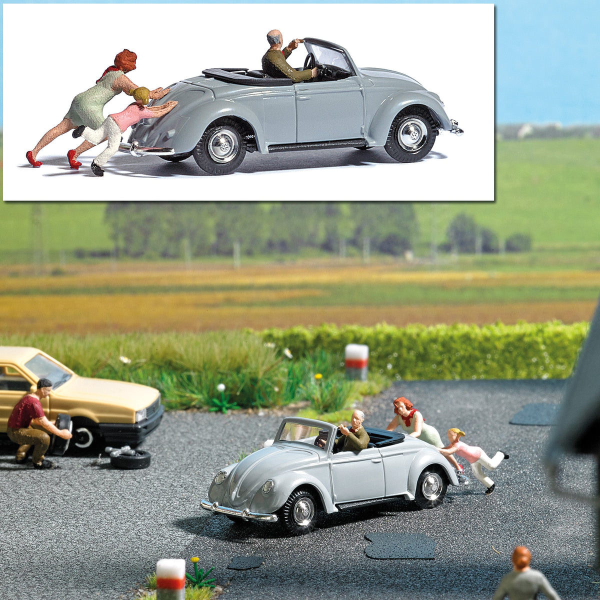Busch 7823 HO Scale Push Start VW Beetle Action Set