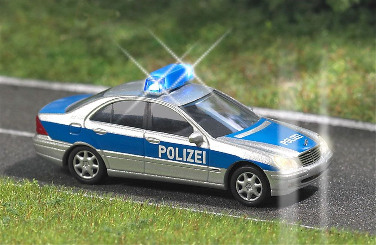 Busch 5615 HO Scale Mercedes C-Class Police Car, Working Lights
