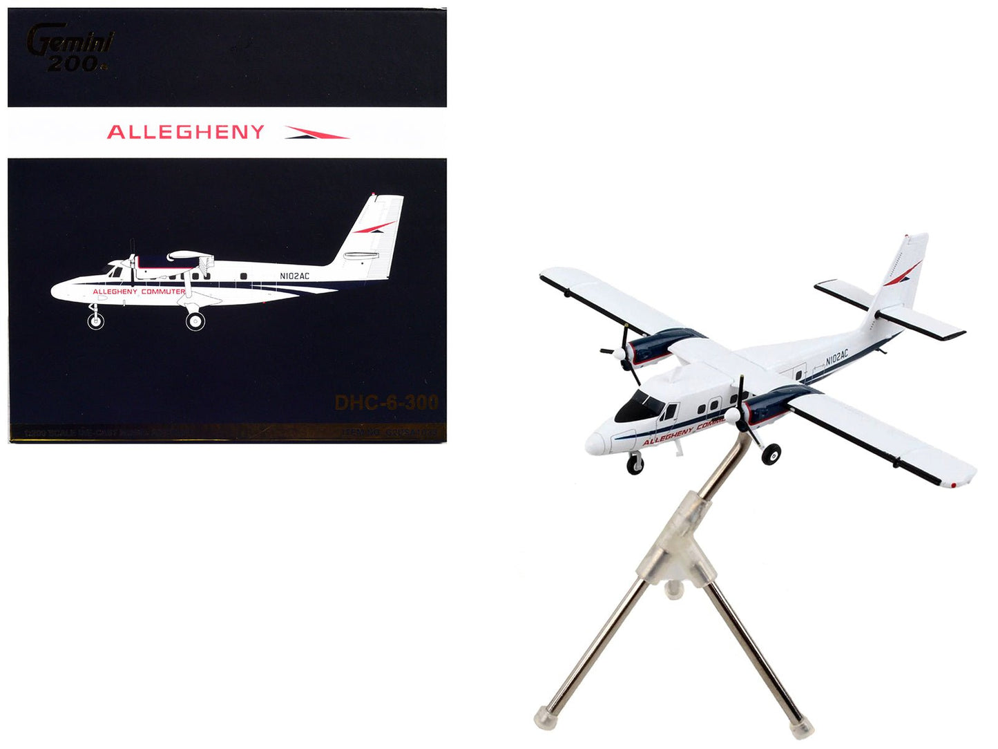 De Havilland DHC-6-300 Commercial Aircraft "Allegheny Airlines" White with Blue Stripes "Gemini 200" Series 1/200 Diecast Model Airplane by GeminiJets free shipping USA