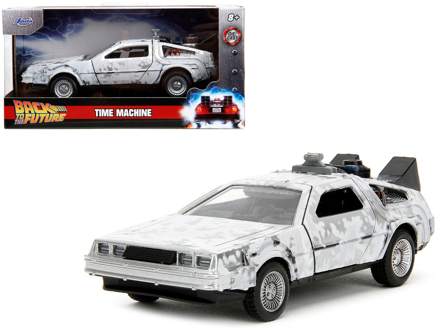 DMC DeLorean Time Machine Brushed Metal (Frost Version) "Back to the Future" (1985) Movie "Hollywood Rides" Series 1/32 Diecast Model Car by Jada free shipping USA