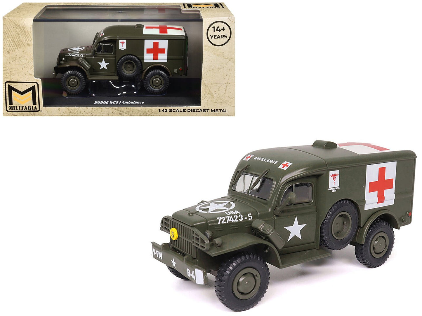 Dodge WC54 Ambulance Olive Drab "United States Army" 1/43 Diecast Model by Militaria Die Cast free shipping USA