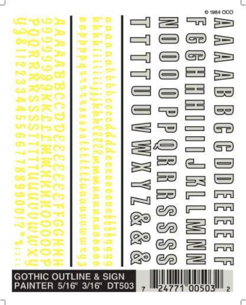 Woodland Scenics DT503Gothic Outline & Painter 5/16-3/16" Train Decal Sheet