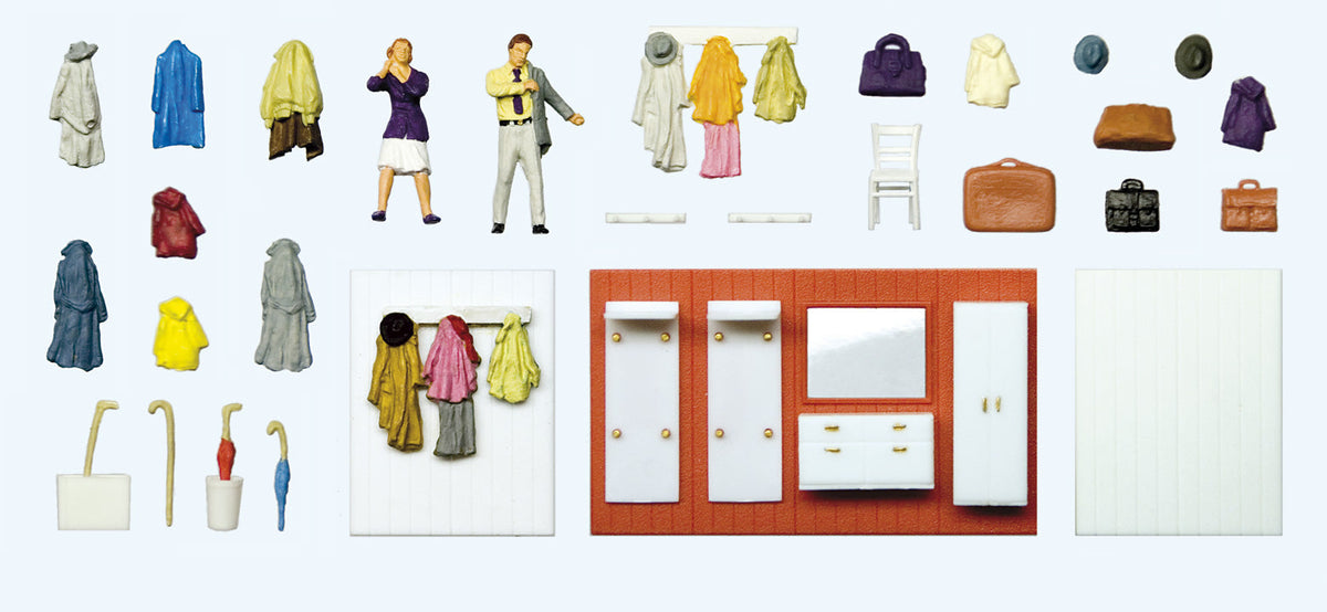 Preiser 10658 HO Scale Ready to Go Out Cloak Room Set