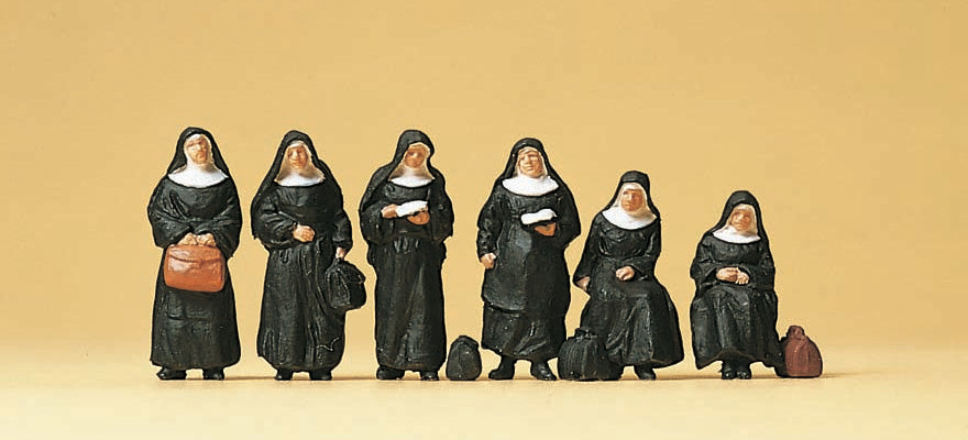 Preiser 10402 HO Scale Nuns with Luggage Passenger Figure Set
