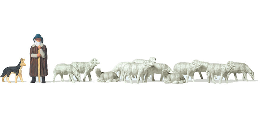 Preiser 79160 N Scale Shepherd & Flock with Dog Figure Set