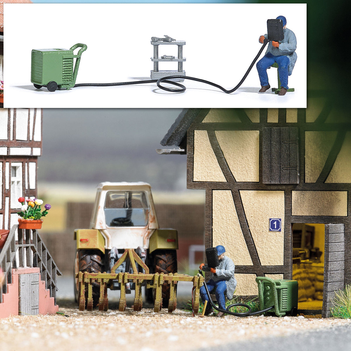 Busch 7810 HO Scale Arc Welding Unit Action Set with Figure