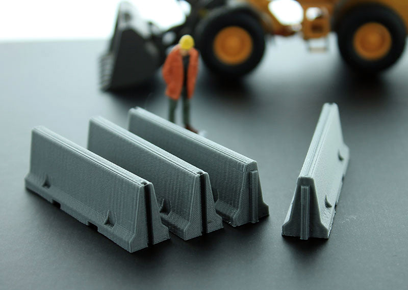 3D To Scale 50-100-GY 1/50 Jersey Barriers, 4 Pack Gray