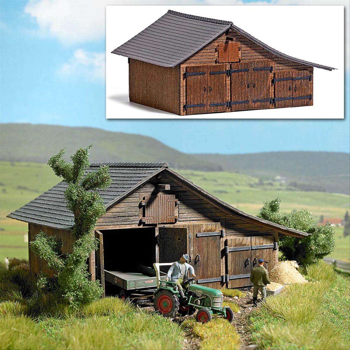 Busch 1508 HO Scale Wooden Barn, Laser-Cut Wood Kit