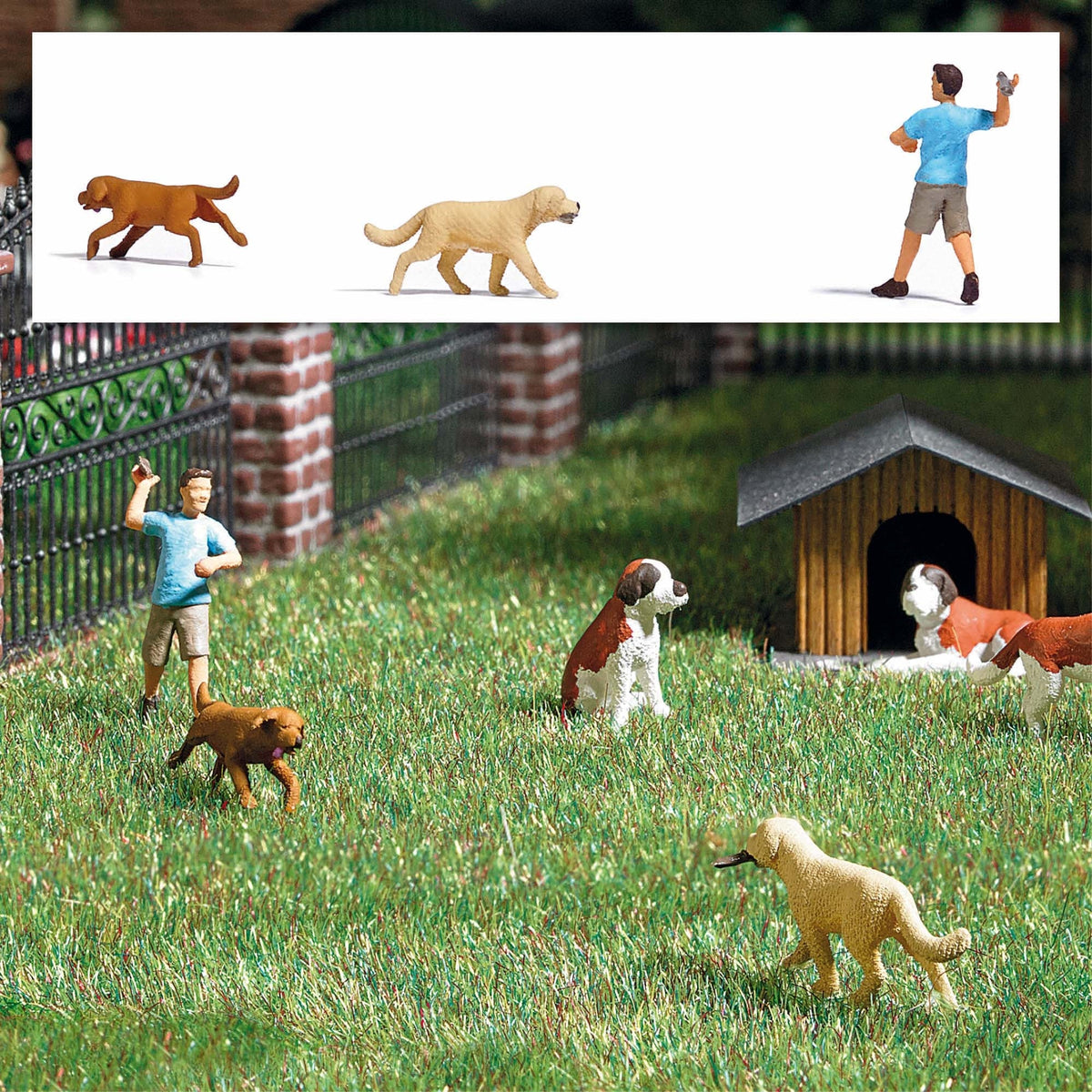 Busch 7896 HO Scale Playing Fetch with Dogs Action Set