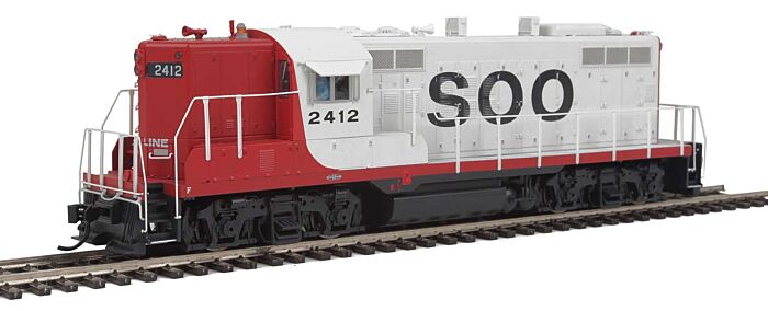 Walthers Proto 49710 HO Scale EMD GP9 Phase II High Short Hood - Standard DC -- Soo Line #2412 (white, red, black)