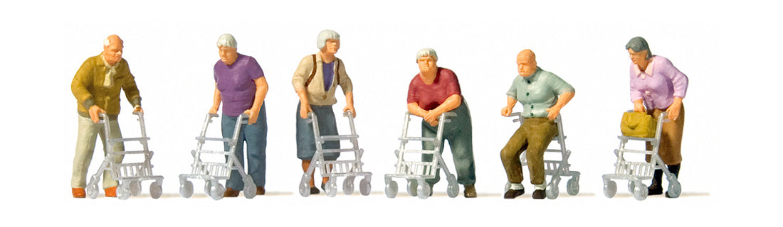Preiser 10718 HO Scale Elderly People with Walkers Figure Set