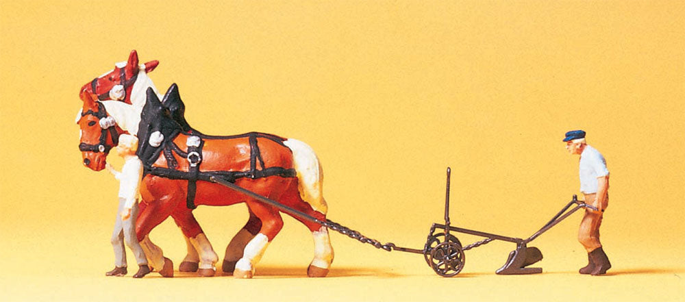 Preiser 30431 HO Scale Farmer w/Horse-Drawn Plow Model