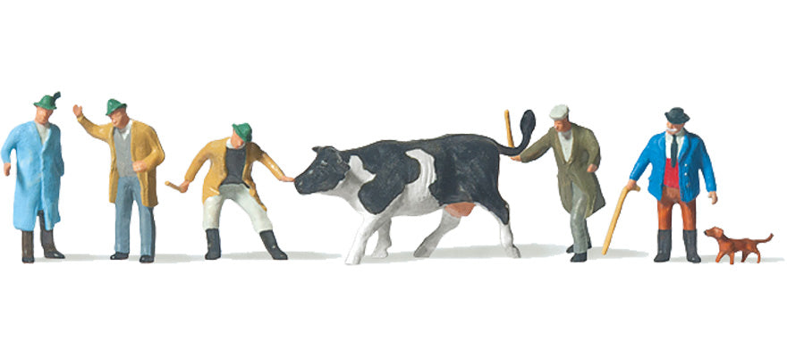 Preiser 79080 N Scale Cattle at Market with Figures