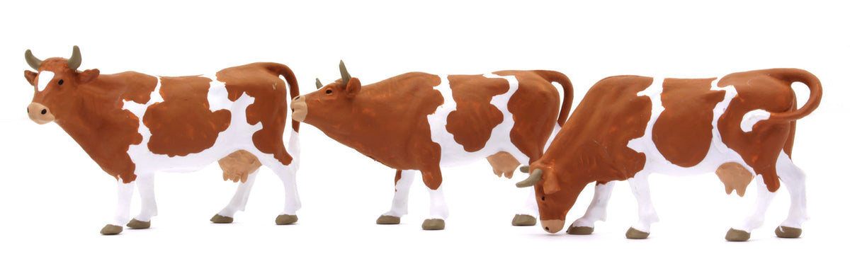 Preiser 65324 O Scale Brown Cows Animal Set pkg(3)