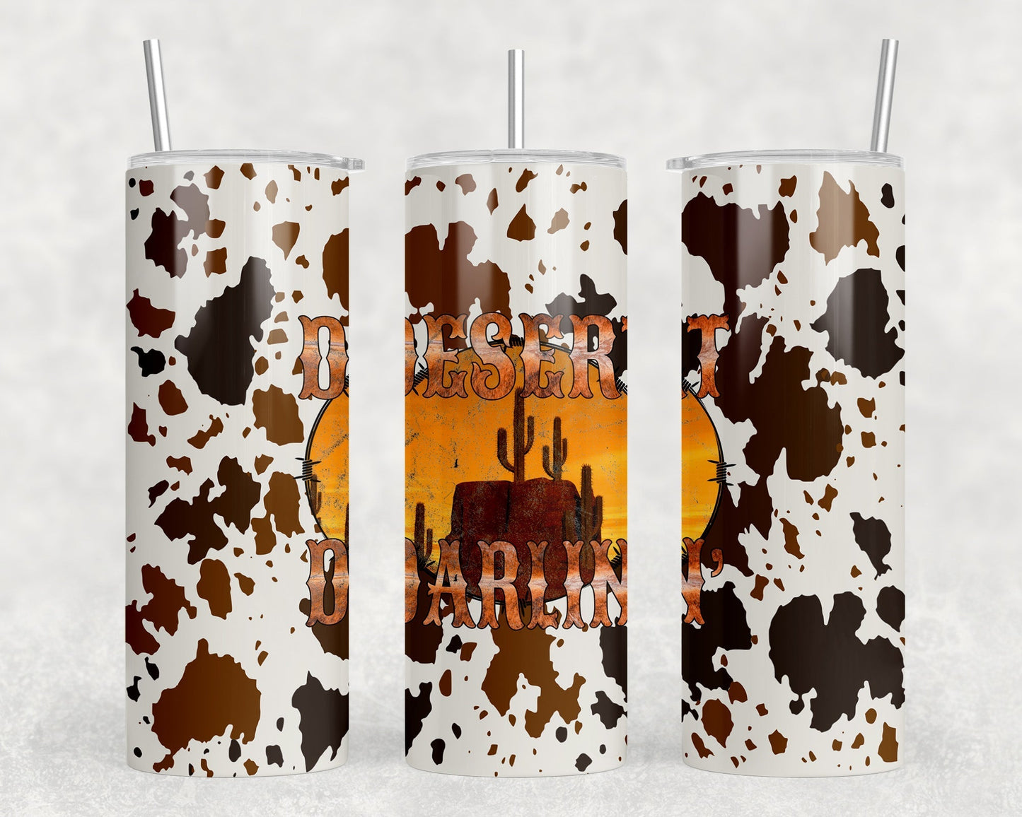 faux cowhide Desert Darlin - 20 oz Steel Skinny Tumbler - Optional Blue Tooth Speaker - Speaker Color will Vary by Rowdy Ridge Co