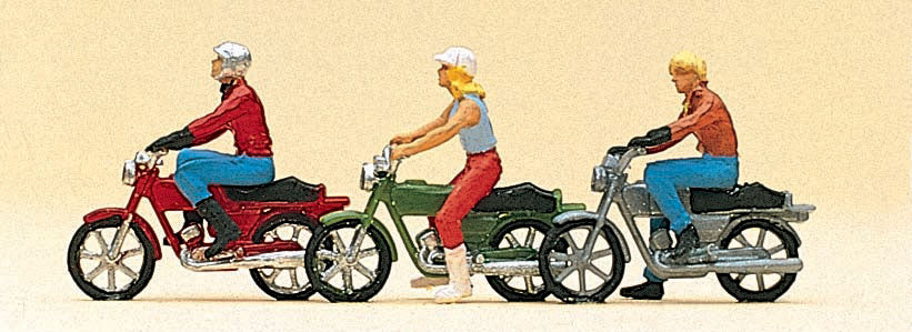Preiser 10126 HO Scale Motorbikes w/Riders Figure Set