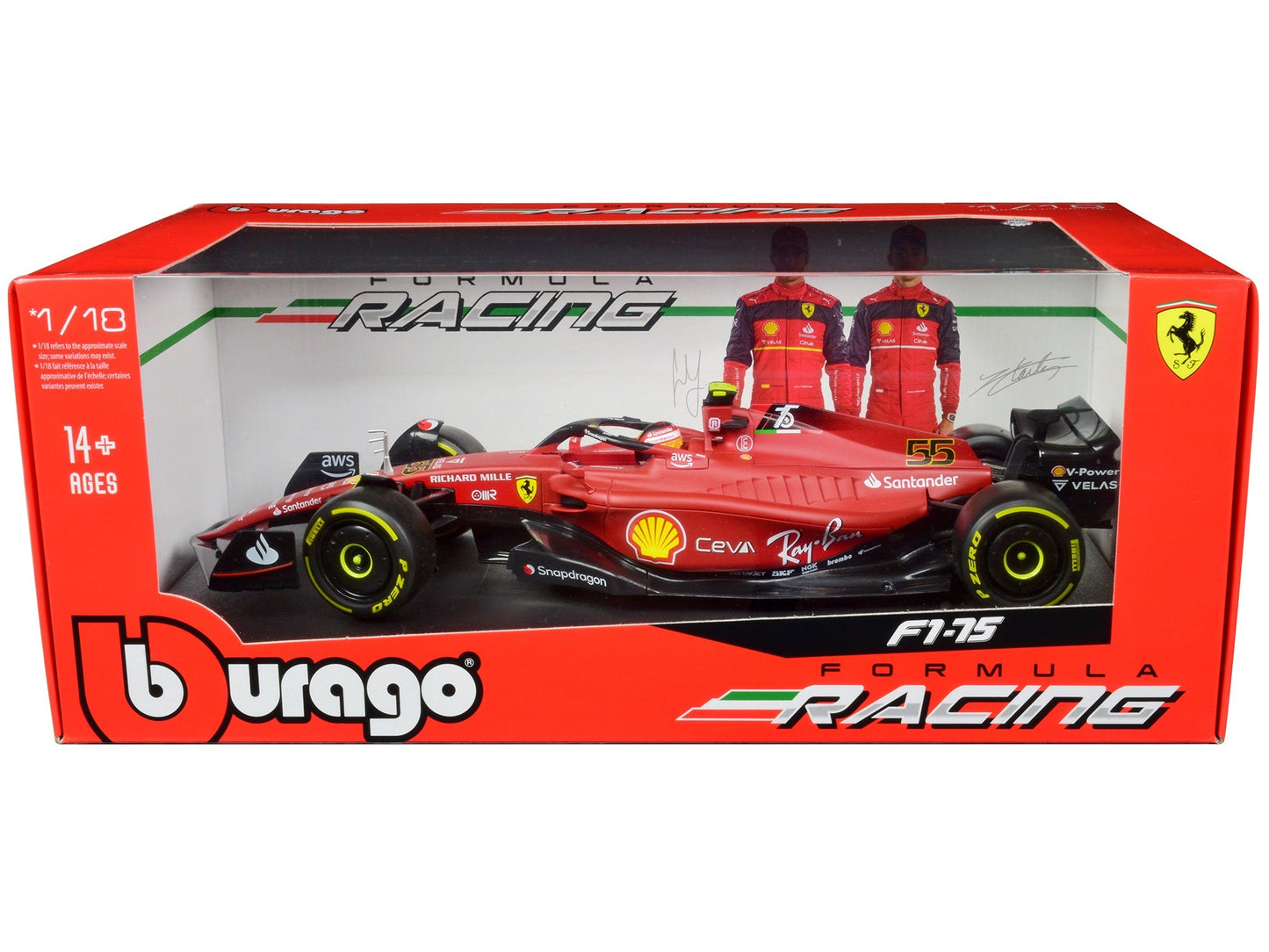 Ferrari F1-75 #55 Carlos Sainz "Ferrari Racing" Formula One F1 (2022) "Formula Racing" Series 1/18 Diecast Model Car by Bburago free shipping USA