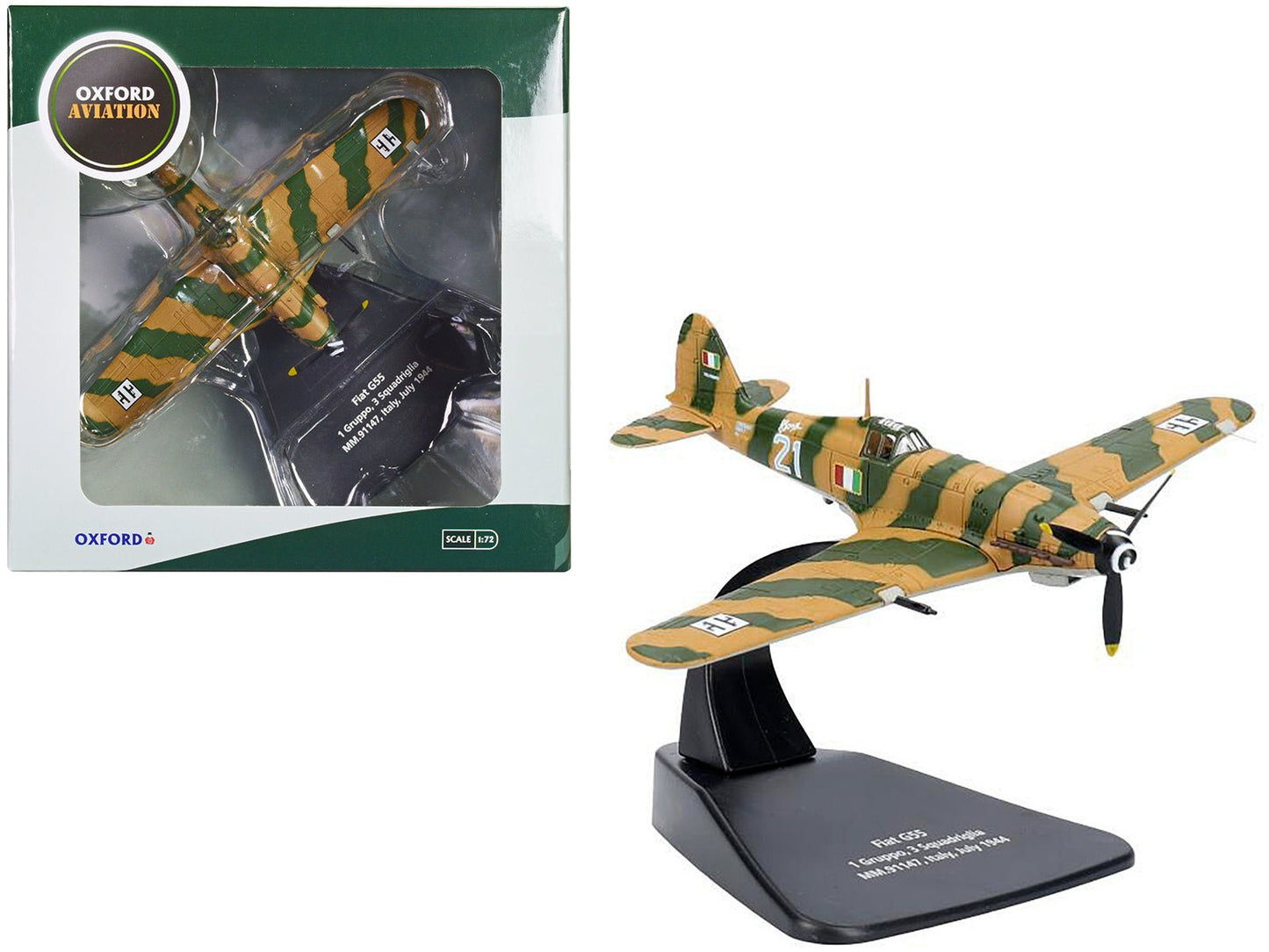Fiat G55 Centauro Fighter Aircraft "1 Gruppo 3 Squadriglia MM.91147 Italy" (1944) Italian Air Force "Oxford Aviation" Series 1/72 Diecast Model Airplane by Oxford Diecast free shipping USA