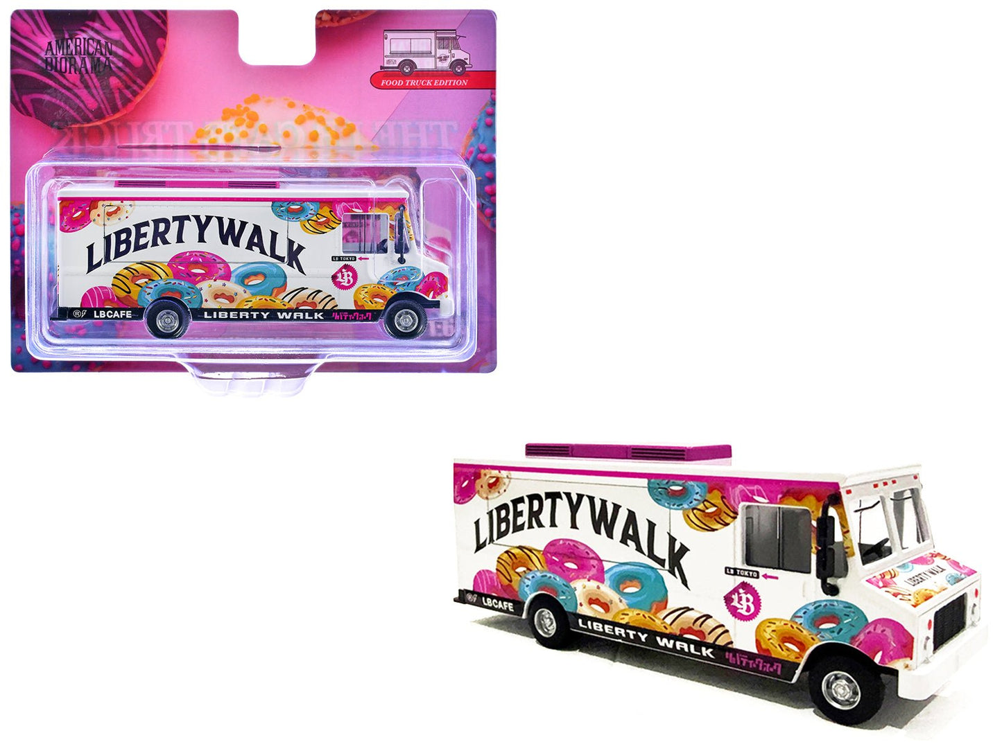 Food Truck "The LB Cafe Truck - Liberty Walk" White with Graphics 1/64 Diecast Model by American Diorama free shipping USA