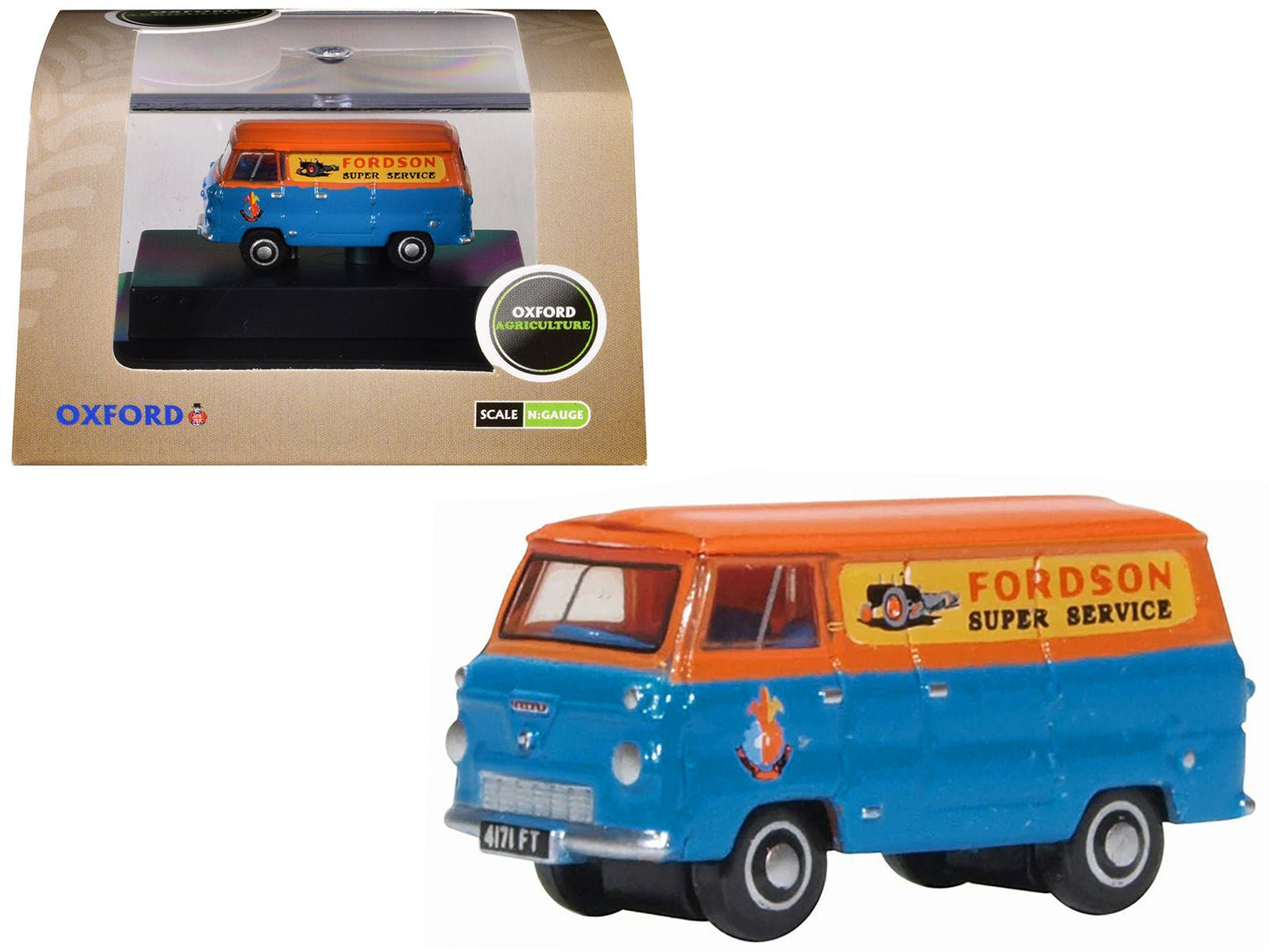 Ford 400E Van RHD (Right Hand Drive) "Fordson Super Service" Blue and Orange 1/148 (N) Scale Diecast Model Car by Oxford Diecast free shipping USA