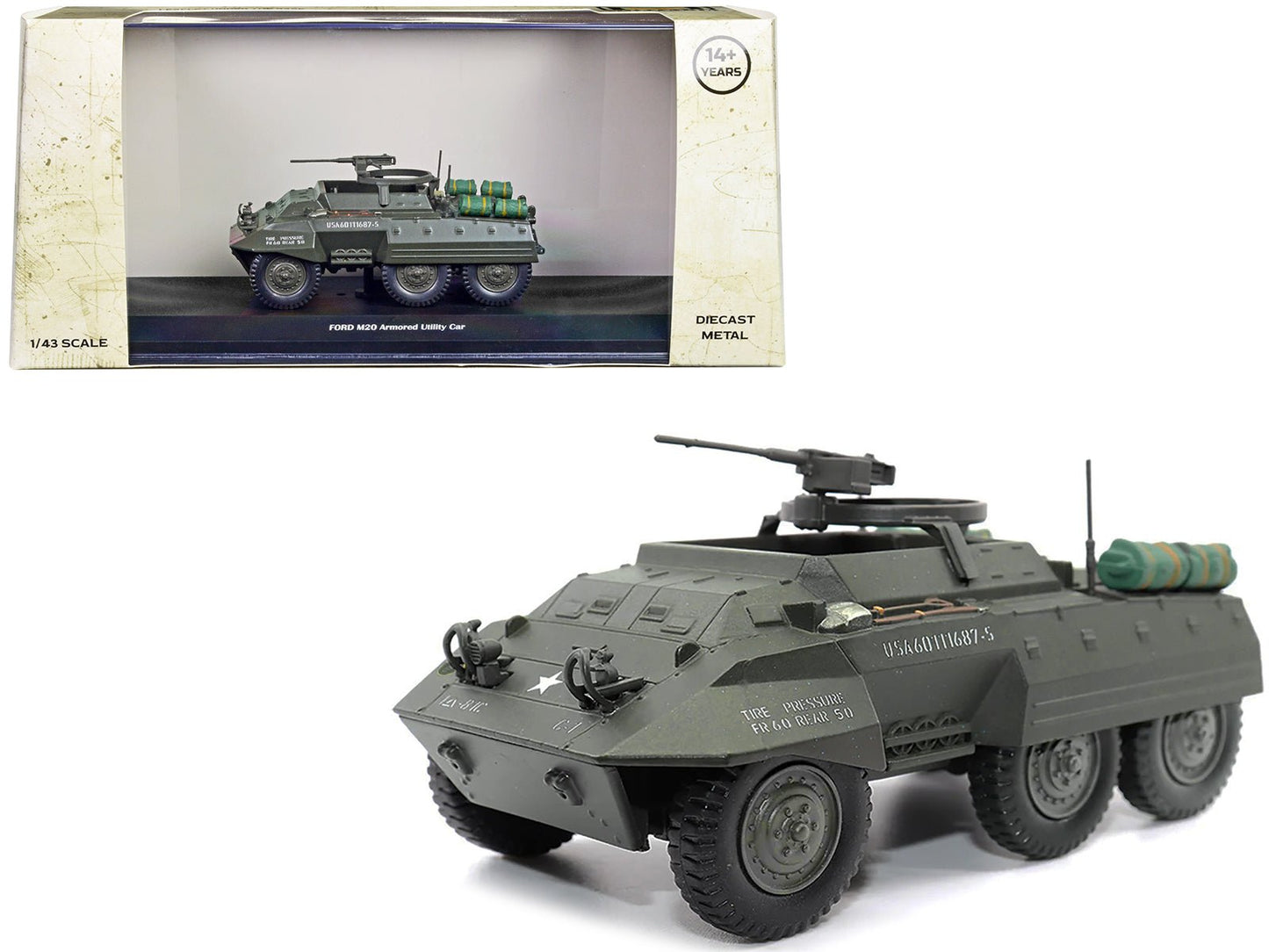 Ford M20 Armored Utility Car Olive Drab "United States Army" 1/43 Diecast Model by Militaria Die Cast free shipping USA