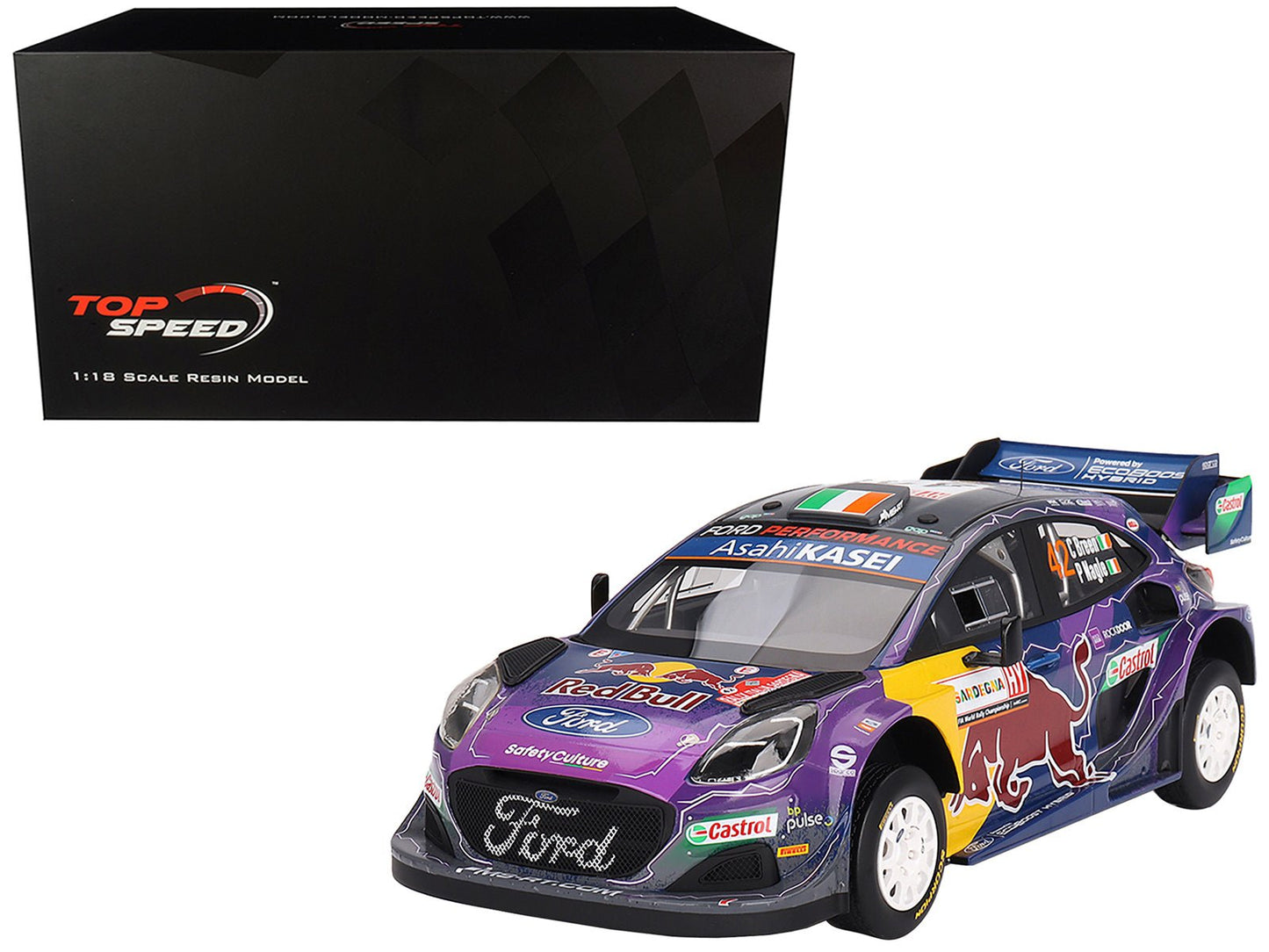 Ford Puma Rally1 #42 Craig Breen - Paul Nagle "M-Sport Ford WRT" 2nd Place "Rally Italia Sardegna" (2022) 1/18 Model Car by Top Speed free shipping USA