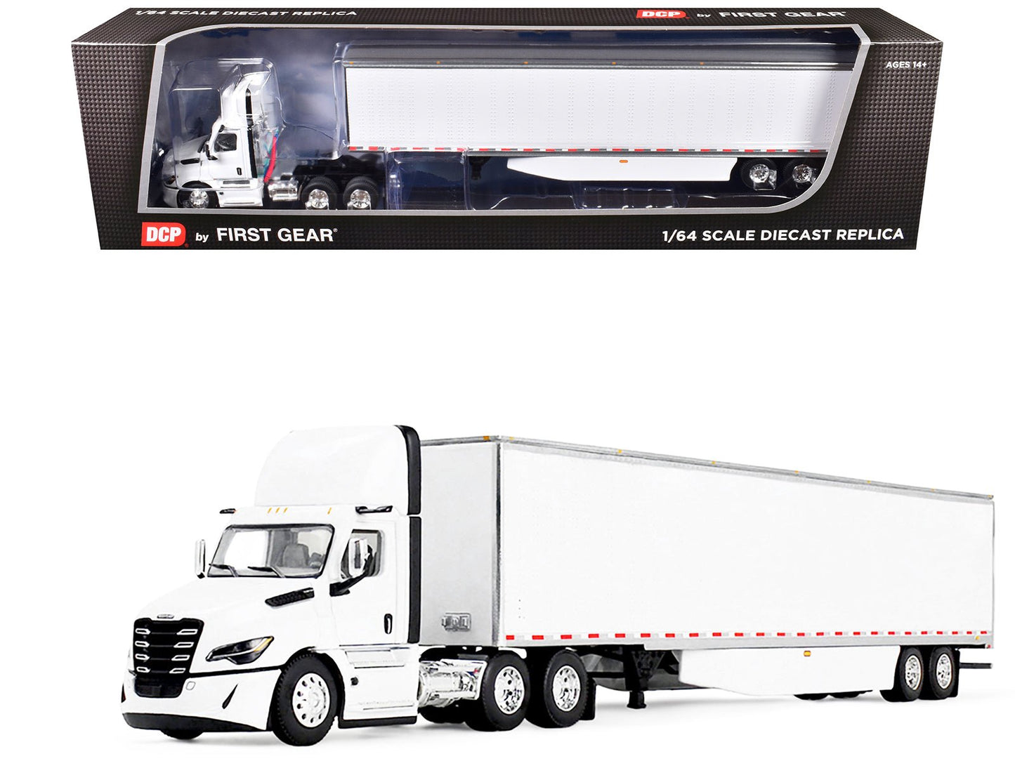 Freightliner Fifth Generation Cascadia Day Cab and 53' Utility Trailer with Skirts White 1/64 Diecast Model by DCP/First Gear free shipping USA