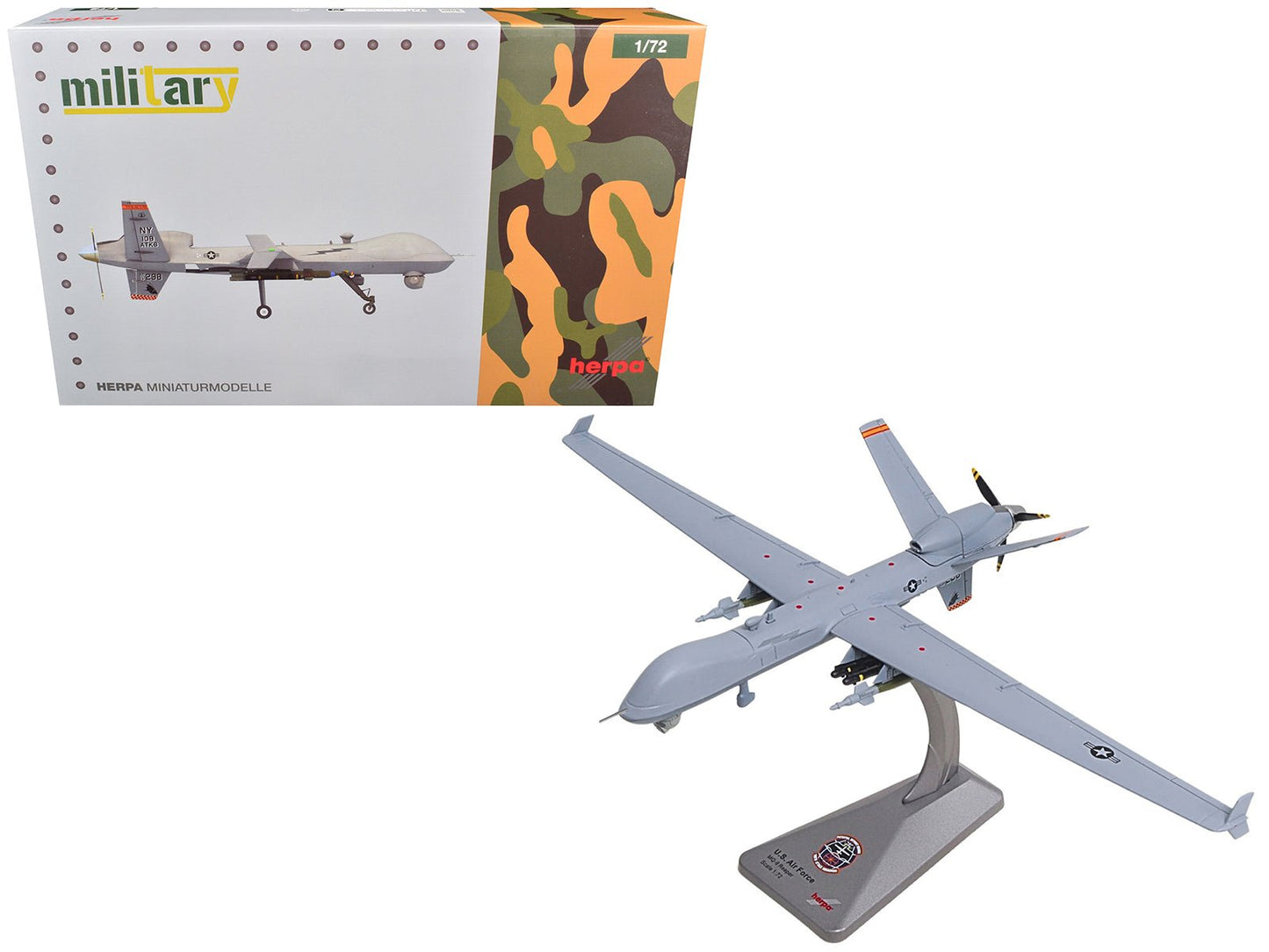 General Atomics MQ-9A Reaper Block 5 UAV "New York Air National Guard 108th Attack Squadron Hancock Field Air National Guard Base" United States Air Force "Military" Series 1/72 Diecast Model by Herpa free shipping USA