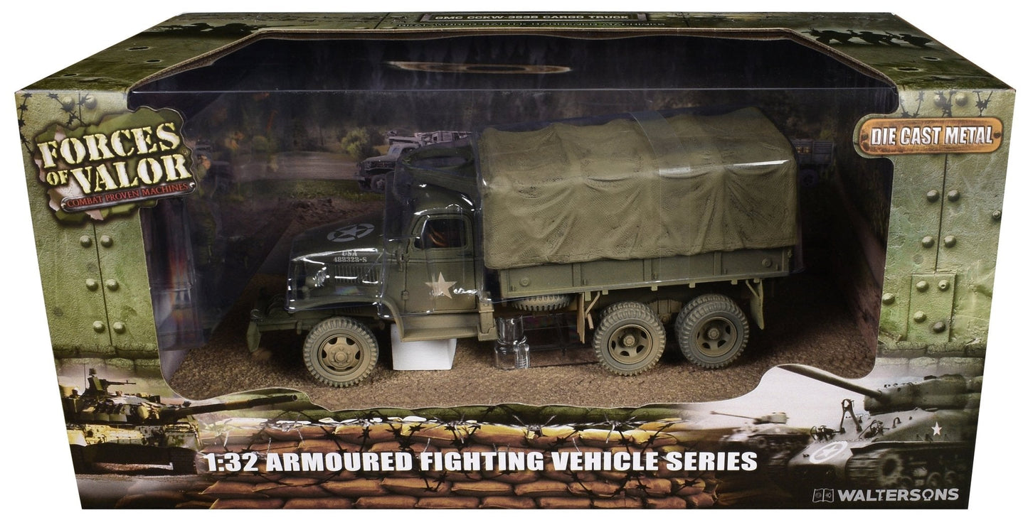 GMC CCKW-353B Cargo Truck with Cover "1st Infantry Division Weymouth England World War II" (1944) United States Army with Figures "Armoured Fighting Vehicle" Series 1/32 Diecast Model by Forces of Valor free shipping USA