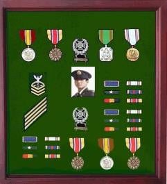 Medal Display Case Cherry Finish, The Medal display area is lined with rich black felt