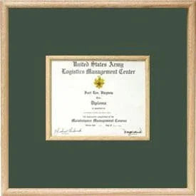 US Marine Corp Certificate Display Case in middle - Oak