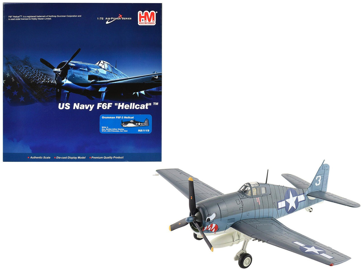 Grumman F6F-3 Hellcat Fighter Aircraft "Ens. Gordon Arthur Stanley VF-27 USS Princeton" (1944) United States Navy "Air Power Series" 1/72 Diecast Model by Hobby Master free shipping USA
