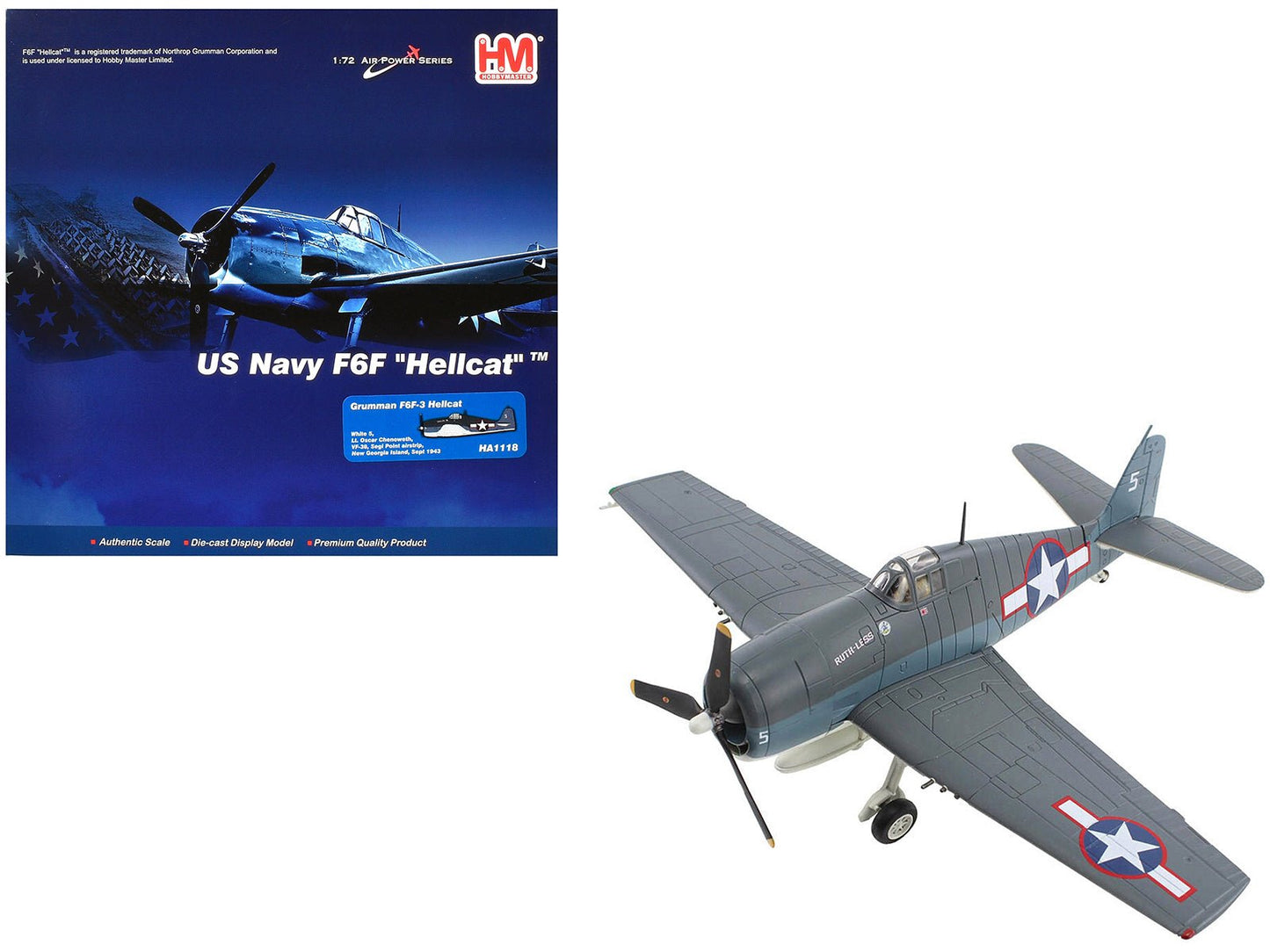 Grumman F6F-3 Hellcat Fighter Aircraft "Ruth-Less Lt. Oscar Chenoweth VF-38 Segi Point Airstrip New Georgia Island" (1943) United States Navy "Air Power Series" 1/72 Diecast Model by Hobby Master free shipping USA