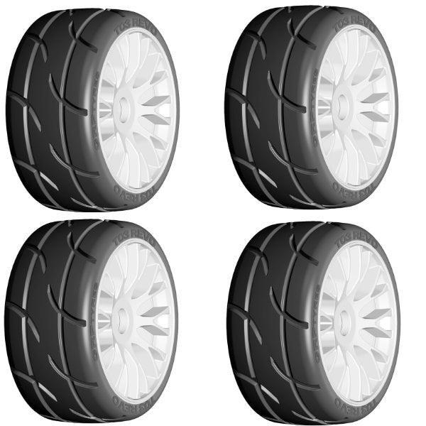 GRP GTH03-XM7 1/8 GT T03 REVO MediumHard Mounted Tires Wheels (4) WHITE