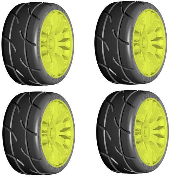 GRP GTT03-XB1 1/8 GT T03 REVO UltraSoft Mounted Tires Wheels (4) Yellow