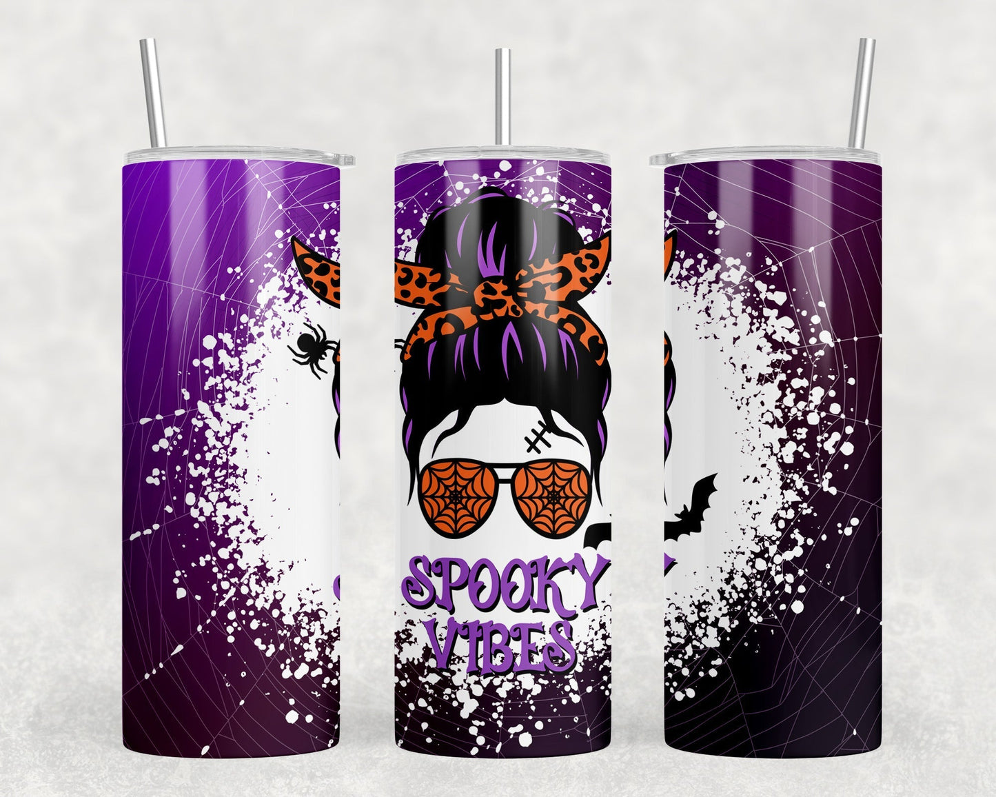 Halloween Spooky Vibes - 20 oz Steel Skinny Tumbler - Optional Blue Tooth Speaker - Speaker Color will Vary by Rowdy Ridge Co