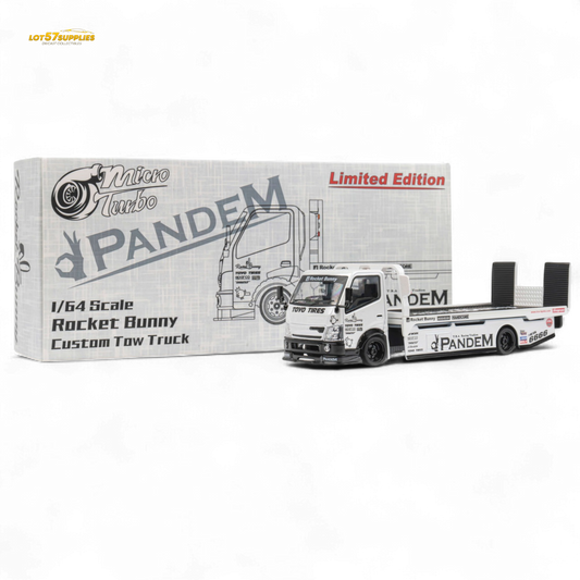 MicroTurbo Hino 300 Flat Bed Truck Pandem Rocket Bunny White 1:64