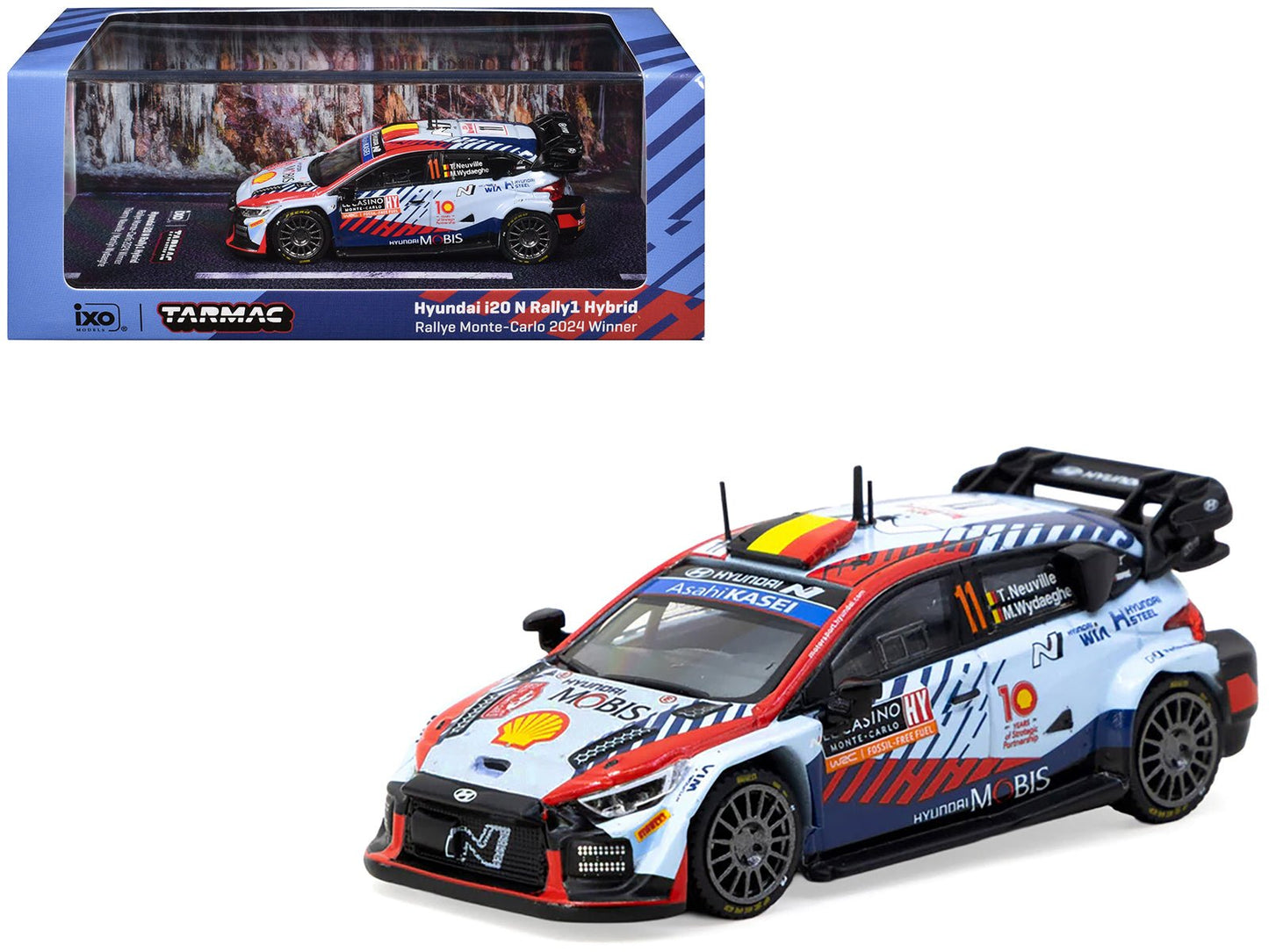 Hyundai i20 N Rally1 Hybrid #11 Thierry Neuville - Martijn Wydaeghe Winner "Rallye Monte-Carlo" (2024) "Hobby64" Series 1/64 Diecast Model by Tarmac Works free shipping USA
