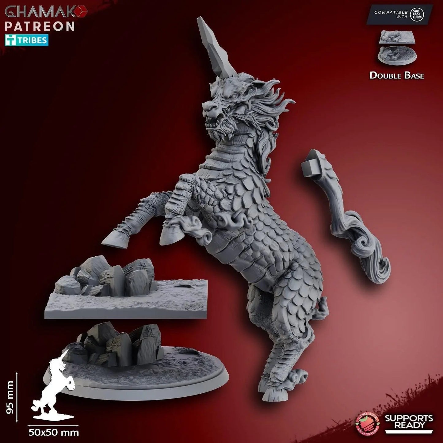 Lord of Kyrin by Ghamak Heroic 28mm Scale Miniature, 95mm tall, Dragon, Proxy, Fantasy, Unicorn, Kirin